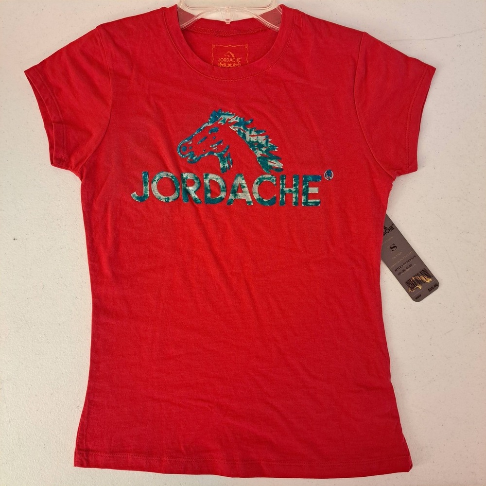 Jordache Graphic T-Shirt Womens Red Small NEW Horse Logo 1336-162